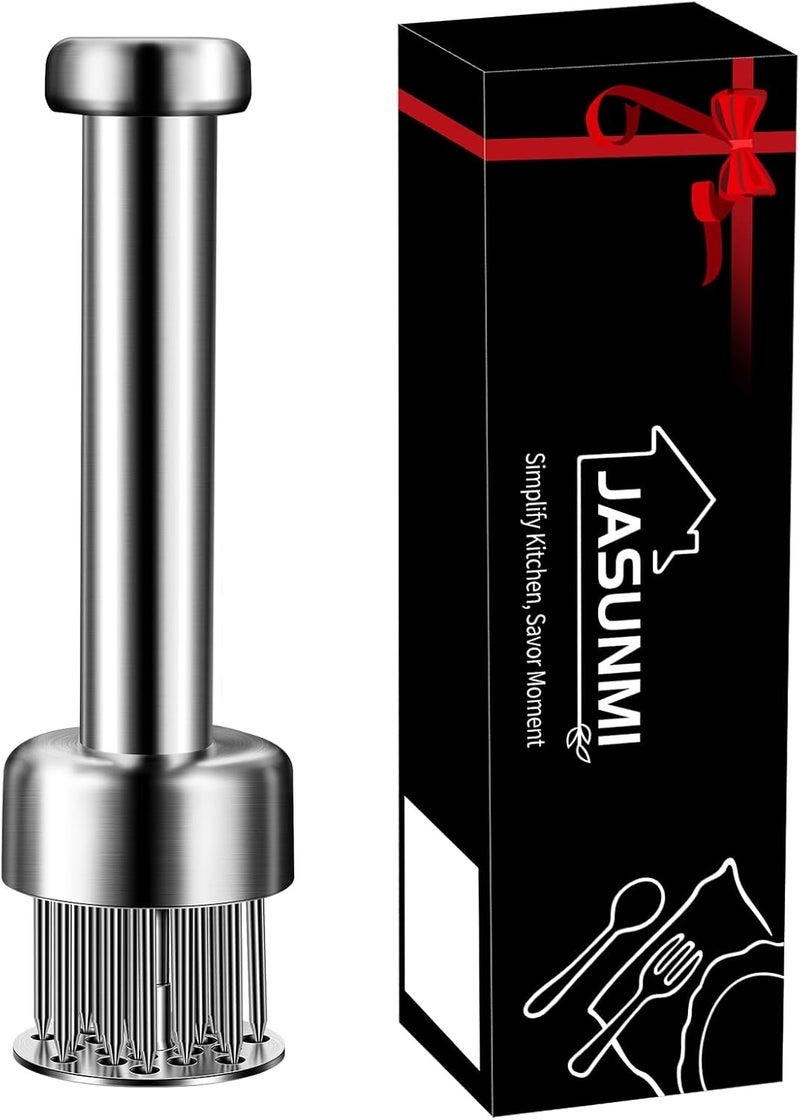 JASUNMI أداة تطرية اللحم من الفولاذ المقاوم للصدأ 304 - مطرقة اللحم الفاخرة مع 21 إبرة تطرية حادة للغاية لتطرية لحم البقر، الديك الرومي، الدجاج، الستيك، آمنة للغسل في غسالة الصحون - Image 1